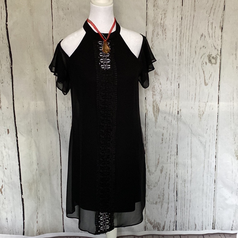 IN SAN FRANCISCO Halter Neck Chiffon A Line Dress , Black , Medium, New With Tag